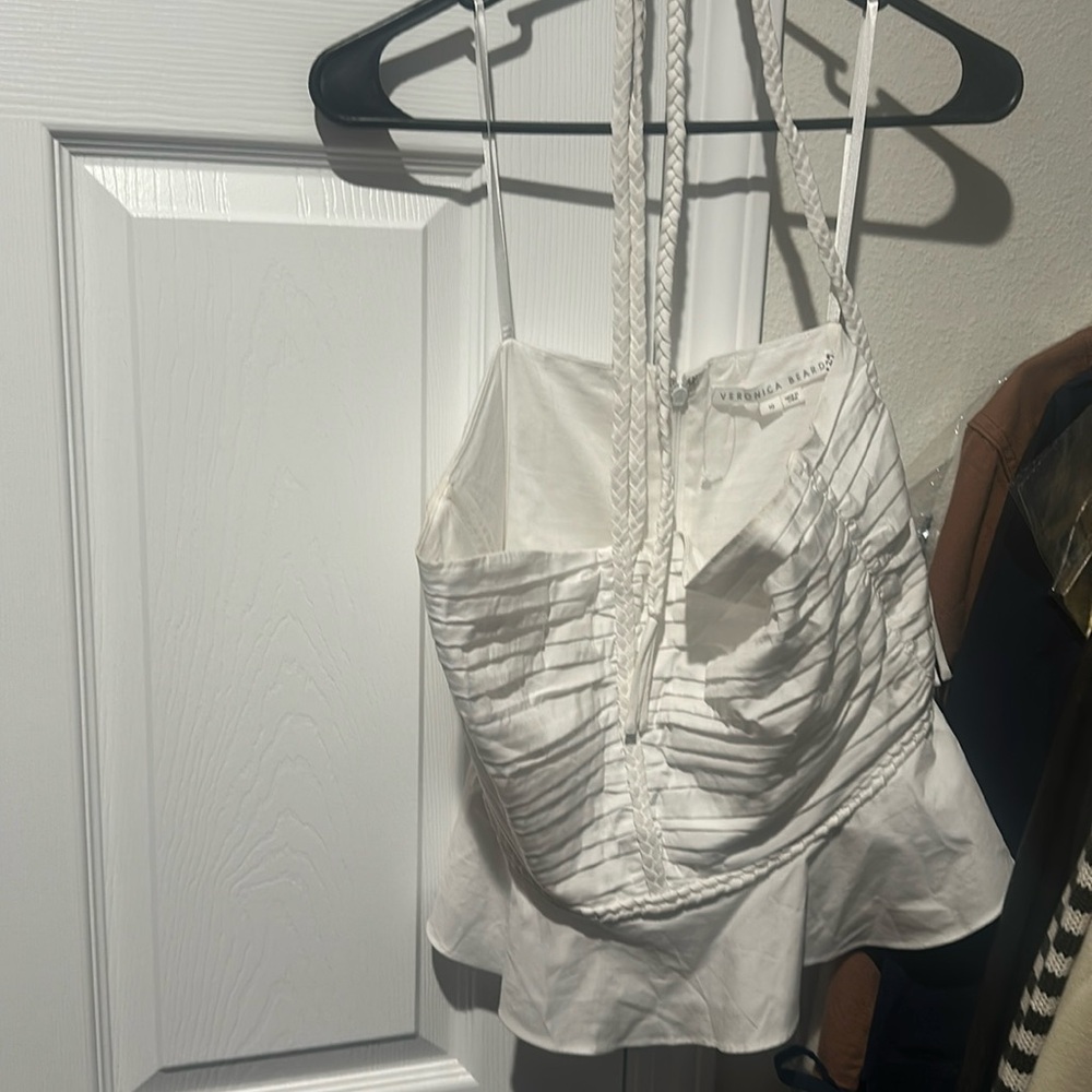 Veronica Beard White Ruched Peplum Cami Top